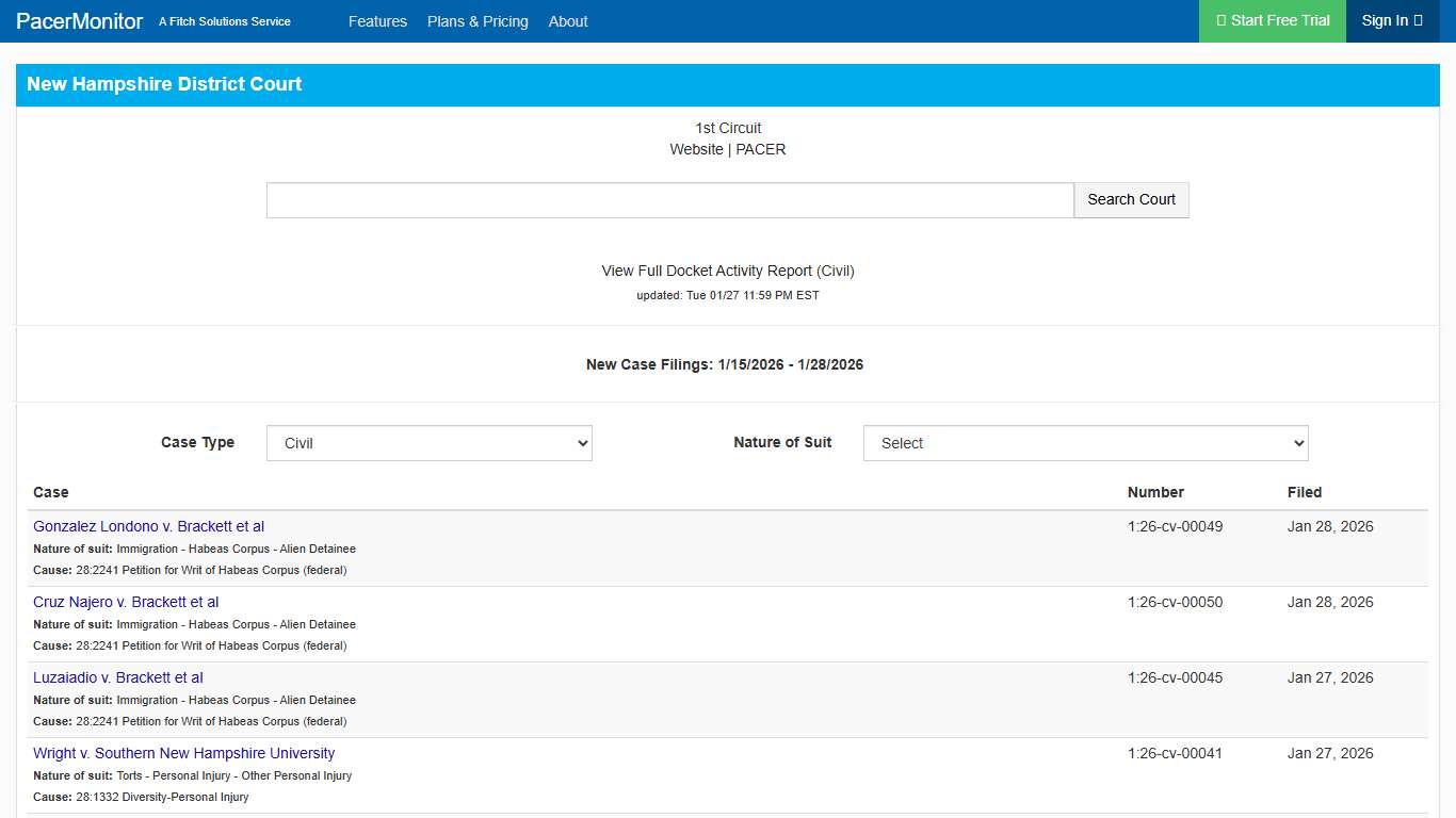 New Hampshire District Court Information Page