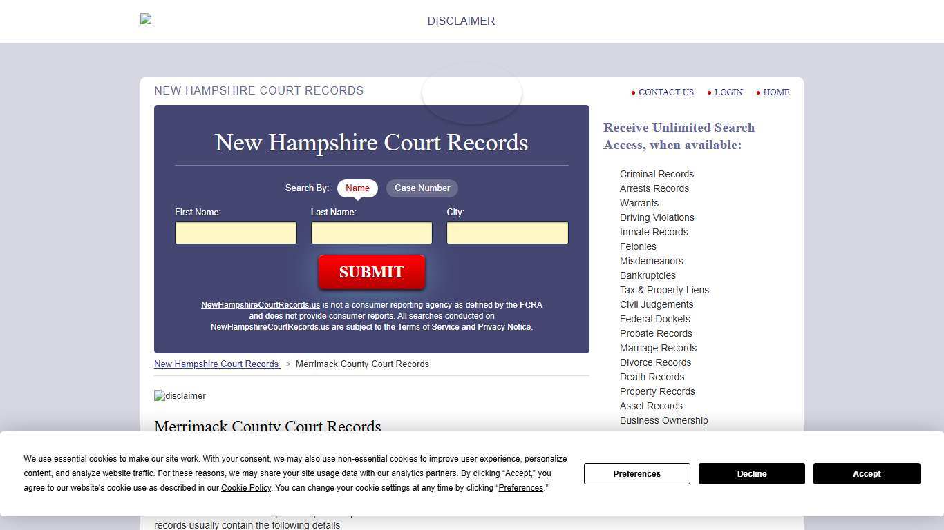 Merrimack County Court Records NewHampshireCourtRecords.us